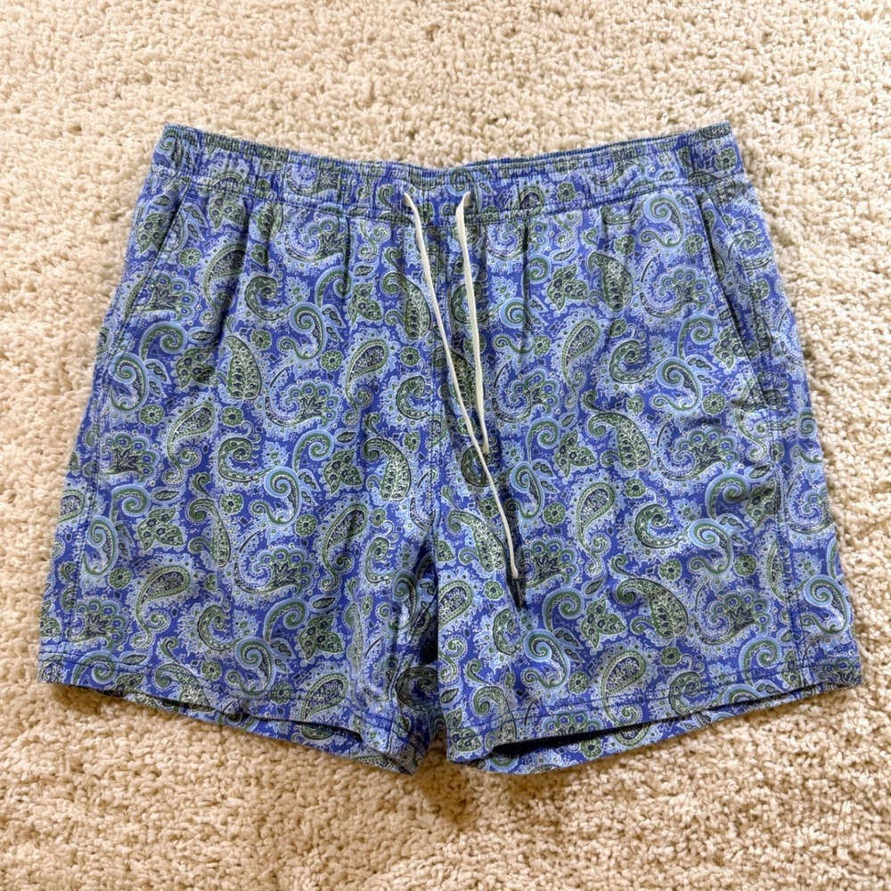 Fair Harbor Mens Blue Green Paisley Swim Trunks Board Shorts XL Beach Vacation